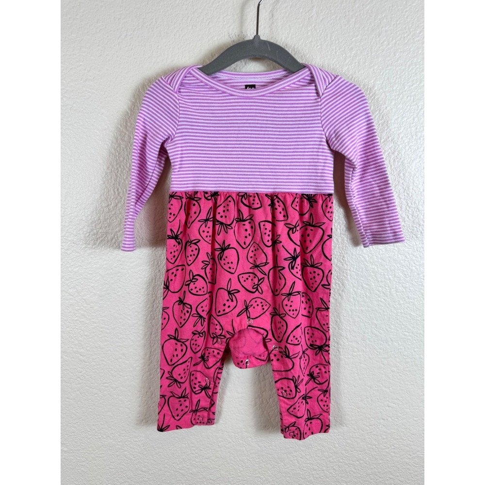 NWOT Tea Collection Romper Kids 3-6 Months Strawberry Striped Long Sleeve Cotton